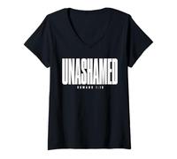 Women's Unashamed Romans 1 16 Bold Christian Faith Statement V-Neck T-Shirt