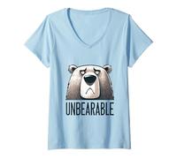 Women's Unbearable Grumpy Bear Cartoon Animal Pun V-Neck T-Shirt