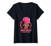 Womens Unbothered African American Afro Queen Cap Sassy Black Woman V-Neck T-Shirt