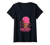 Womens Unbothered African American Afro Queen Cap Sassy Black Woman V-Neck T-Shirt