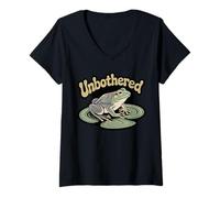 Women's Unbothered Frog Lily Pad Chill Relaxed Nature Wilderness V-Neck T-Shirt