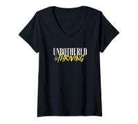 Womens Unbothered & Thriving Graphic Novelty Inspiration Motivation V-Neck T-Shirt