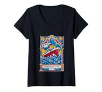 Women's Unbreakable Will 1912 Vintage Ocean Liner Geometric Art V-Neck T-Shirt