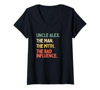 Womens Uncle Alex Quote The Man The Myth The Bad Influence Funny V-Neck T-Shirt