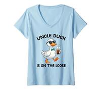 Women's Uncle Duck is On The Loose Iced Coffee Funny Uncle V-Neck T-Shirt