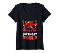 Womens Uncle of The Berry First Birthday of Girl Strawberry V-Neck T-Shirt