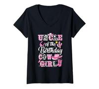 Womens Uncle of The Birthday Cow Girl Western Cowgirl 1St Birthday V-Neck T-Shirt