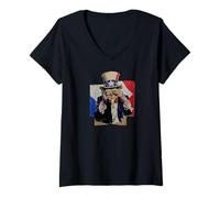 Womens Uncle Sam covering his face in shame political chaos collage V-Neck T-Shirt