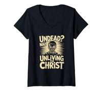 Womens Undead Nah Unliving for Christ Christian Zombie Faith V-Neck T-Shirt