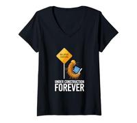 Womens Under Construction Forever Millipede Engineer Humor V-Neck T-Shirt