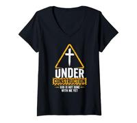 Women's Under Construction: God is Not Done with Me Yet - Christian V-Neck T-Shirt