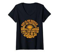 Womens Under His Wings I Will Find Shelter Psalm 91 V-Neck T-Shirt