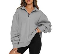 Womens Under Sweat Jacket Jumpers Gifts for Teachers Wedding Women Long Sleeve Oversized Half Zip Pullover Sweatshirt Hoodie Sweater Trendy Fall Sweatshirt Blouse Clothes Outlet Clearance Uk Grey