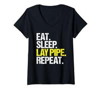Women's Underground Pipe Layer Eat Sleep Routine V-Neck T-Shirt
