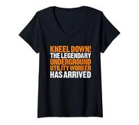 Women's Underground Utility Worker Kneel Down V-Neck T-Shirt