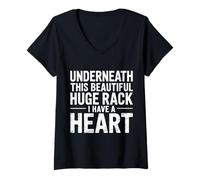 Women's Underneath This Beautiful Huge Rack I Have A Heart - V-Neck T-Shirt
