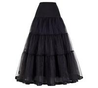Women's Underskirt Long Skirts Petticoat Evening Gown 50s Vintage A-line Crinoline Half Slips Ankle Length 1950 Retro Tutu Carnival Petticoats Hoopless Wedding Bridal Full-Slips(Black,8)