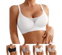 Womens Underwear and Bras Summer Soft V Neck Adjustable Straps Bra Comfortable Thin Plain Breathable Water Drop Cup Upper Support Gathers Bra for Yoga Workout Sports White XL