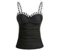 Women's Underwire Tankini Top Only Tummy Control Swimsuit Top Push Up Bathing Suit Top No Bottom(Black White Stripes,L)