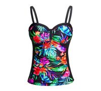 Women's Underwire Tankini Top Only Tummy Control Swimsuit Top Push Up Bathing Suit Top No Bottom(Floral,L)