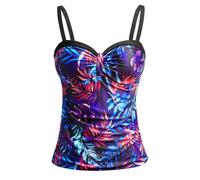 Women's Underwire Tankini Top Only Tummy Control Swimsuit Top Push Up Bathing Suit Top No Bottom(Purple Leaves,S)