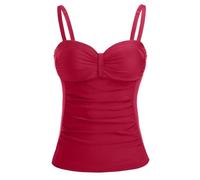 Women's Underwire Tankini Top Only Tummy Control Swimsuit Top Push Up Bathing Suit Top No Bottom(Red,L)