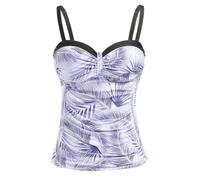Women's Underwire Tankini Top Only Tummy Control Swimsuit Top Push Up Bathing Suit Top No Bottom(White Leaf,M)