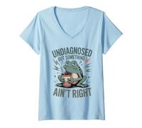 Women's Undiagnosed But Something Ain't Right Humor Frog V-Neck T-Shirt