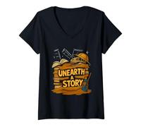 Womens Unearth A Story 2026 on Dark Apparel V-Neck T-Shirt