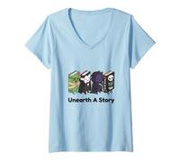 Women's Unearth A Story Cute Vampire Skeleton Book Reader V-Neck T-Shirt
