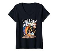 Women's Unearth A Story Rainbow Treasure Book Summer Reading 2026 V-Neck T-Shirt