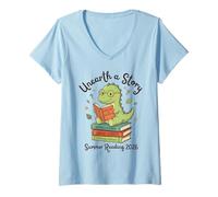 Women's Unearth A Story Summer Reading 2026 Dino V-Neck T-Shirt