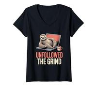 Womens Unfollowed The Grind Funny Sloth Anti-Hustle V-Neck T-Shirt