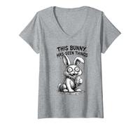 Women's Unhinged Bunny Has Seen Things Easter Rabbit V-Neck T-Shirt