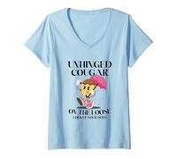Women's Unhinged Cougar On The Loose Lock up Your sons Funny Adult V-Neck T-Shirt