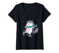 Womens Unicorn Figure Skating V-Neck T-Shirt