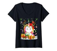 Womens Unicorn for Girls Cute Rainbow Magical Unicorn Christmas V-Neck T-Shirt