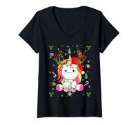 Womens Unicorn for Girls Cute Rainbow Magical Unicorn Christmas V-Neck T-Shirt