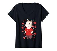 Womens Unicorn Hearts Women's Love Valentine's Day Girls Unicorn V-Neck T-Shirt