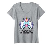 Womens Unicorn Pajamas for Girls Unicorn PJs Dreaming of Unicorns V-Neck T-Shirt