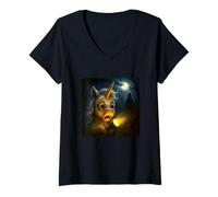 Womens Unicorn Scary Horror Night Flashlight Halloween Ghost V-Neck T-Shirt