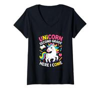 Women's Unicorn Second Grade Here I Come Back to School V-Neck T-Shirt
