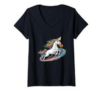 Women's Unicorn Soccer Rainbow Galaxy Fantasy Power V-Neck T-Shirt