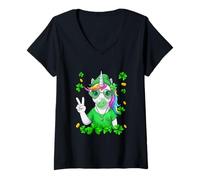 Women's Unicorn Sunglasses Bubble St. Patrick's Day Shamrocks Lover V-Neck T-Shirt