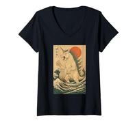 Womens Unicorn The Great Wave off Kanagawa V-Neck T-Shirt