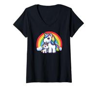 Womens Unicorns and Rainbow Mama Unicorn V-Neck T-Shirt