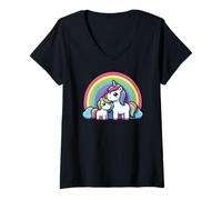 Womens Unicorns and Rainbow Mama Unicorn V-Neck T-Shirt