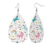 Womens Unicorns Pink Print Leather Earrings Teardrop Dangle Earrings Jewelry Outfits Accessories