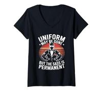 Womens Uniform May Be Gone But the Sass Is Permanent Veterans Day V-Neck T-Shirt