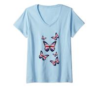 Womens Union Jack Butterfly Butterflies Flag Wings British UK Flag V-Neck T-Shirt